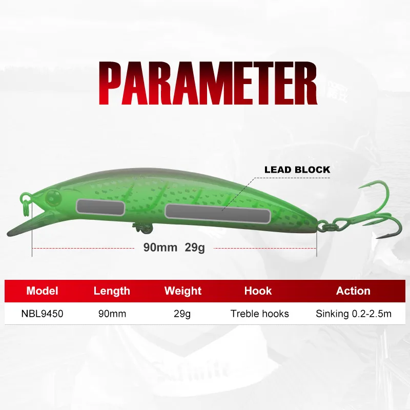 NOEBY Sinking Minnow Lure 90mm 29g Long Casting Shore Jigging Jerkbait Wobblers Seabass Saltwater Offshore Fishing Lures