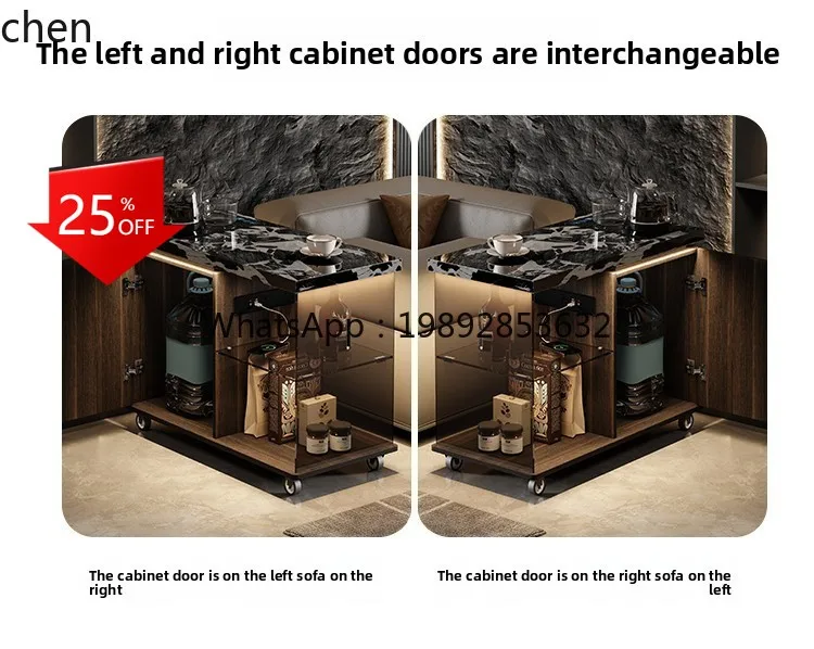 

Rock Slab Sofa Side Cabinet Movable Tea Table Living Room Smart Tea Brewing Cabinet High-End Feel