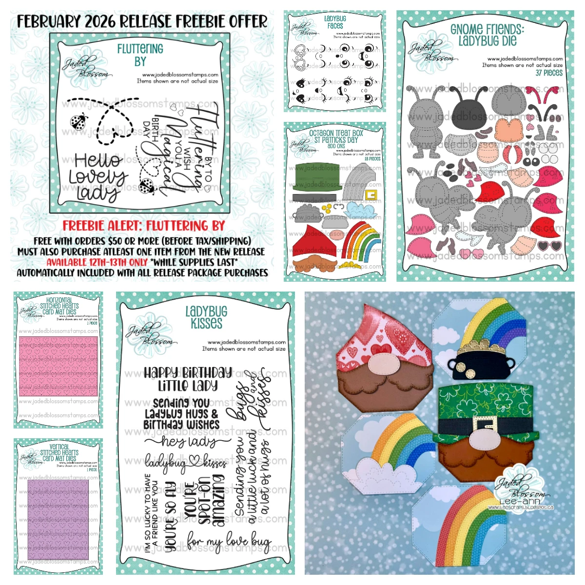 

2026 February Gnome Friends Ladybug Faces Kisses Octagon Treat Box Dies St Patricks Day Add Ons Dies Stamps DIY Scrapbook Cards
