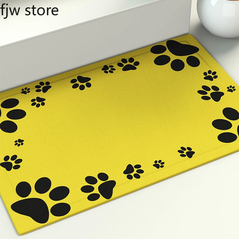 Dog paw footprints printed floor mat bathroom non-slip absorbent   living room porch entrance door  home decoration