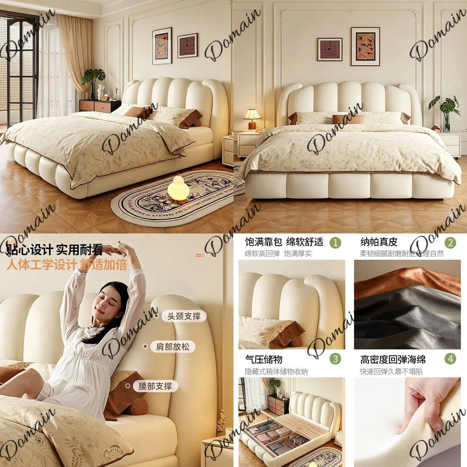 Modern light luxury leather bed master bedroom large high-end atmosphere 1.8 double soft bag bed storage wedding bed