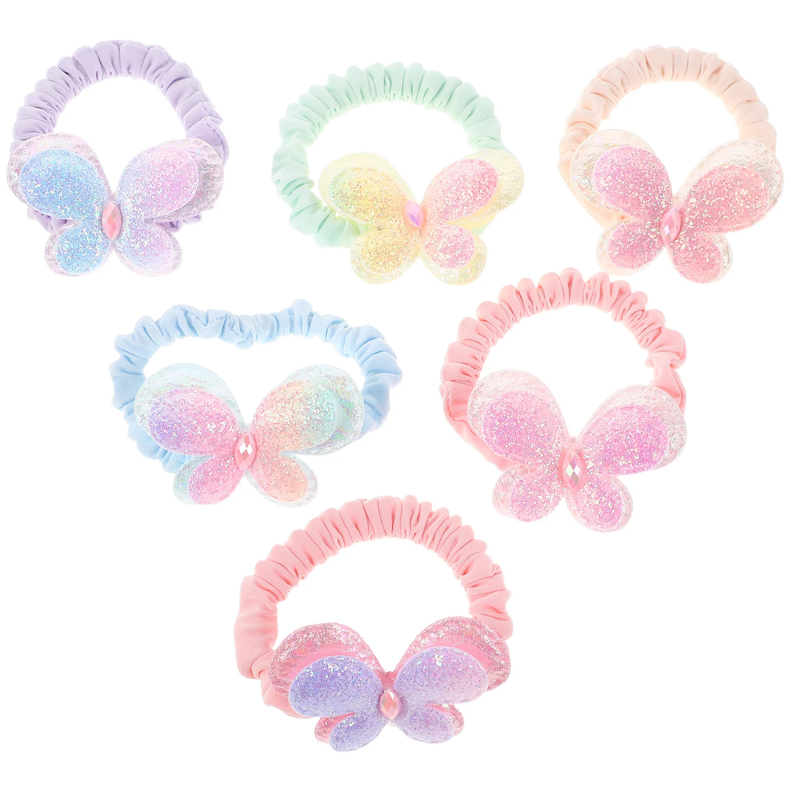 

6pcs Children'S Butterfly Ties Glitter Cloth Elastic Bands For Girls Toddlers Fine Thick Hair Daily Wear Festival Party Kids