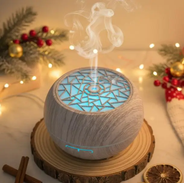 550ml Holzmaserung Ätherisches Öl Diffusor & Luftbefeuchter, Fernbedienung, 7 LED-Stimmungslichter, Aromatherapie für Heimwellness