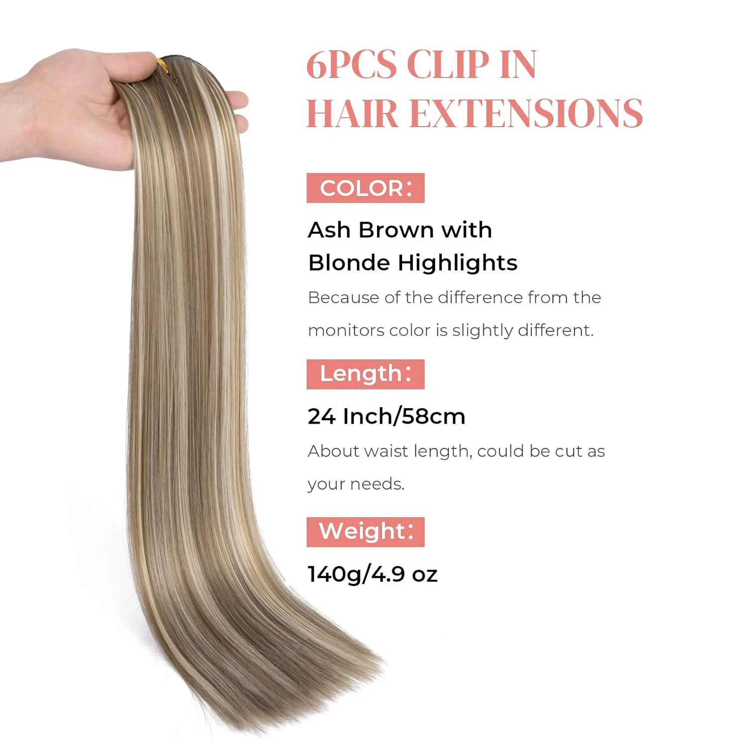 Extensiones de Cabello con Clip para mujer, postizos sintéticos ligeros, trama de encaje larga y gruesa