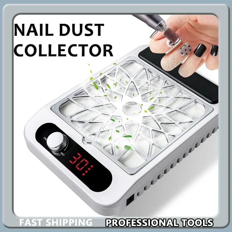 

Professional Nail Dust Vacuum Collector with Reusable Filter - Powerful Adjustable Speed Nail Dust Extractor Manicure Equipment