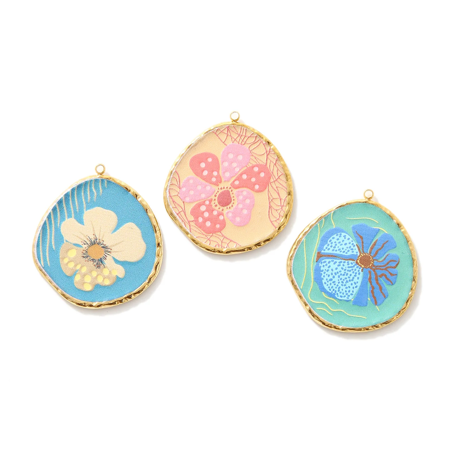 

5pcs Stainless Steel Blue Pink Enamel Irregular Round Charm Pendant for Jewelry Flower Earring Making Necklace DIY Accessories