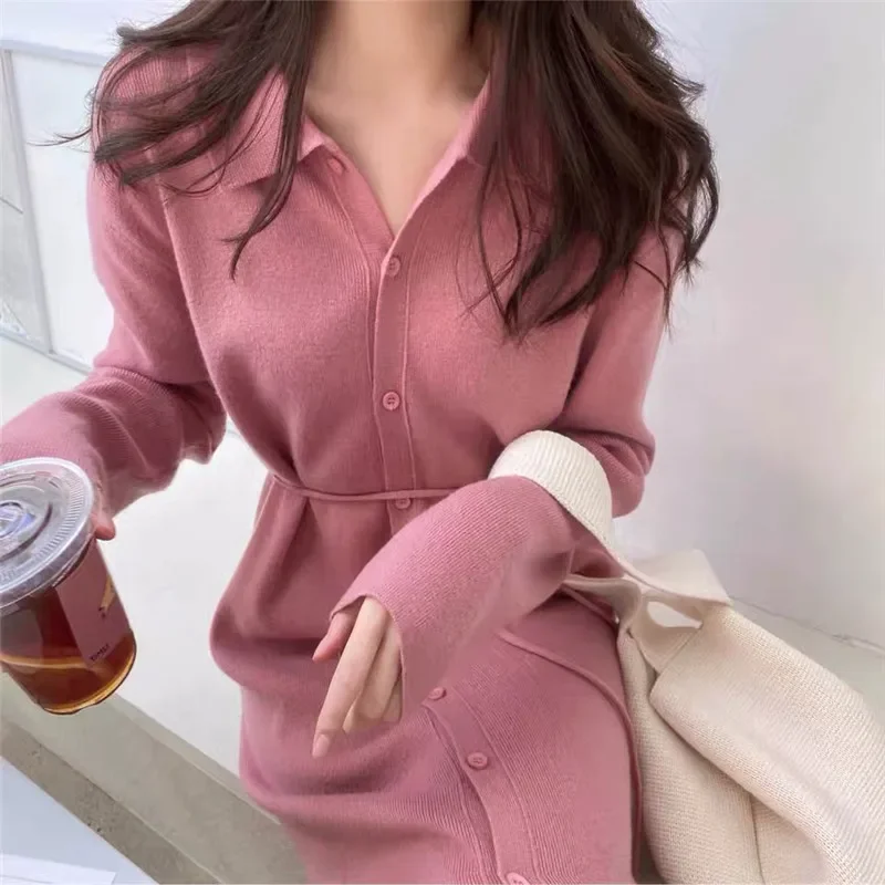 New Women's Clothing Gentle Style Interior Over Knee Long Woolen Skirt Loose and Skinny Bottom Knitted jumpsuit