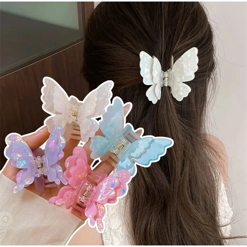 New Fairy Butterfly Hair Claw Acetate Crab Hair Clip Summer Sweet Princess Shark Clip for Women Girl Hairpin Hair Accessories