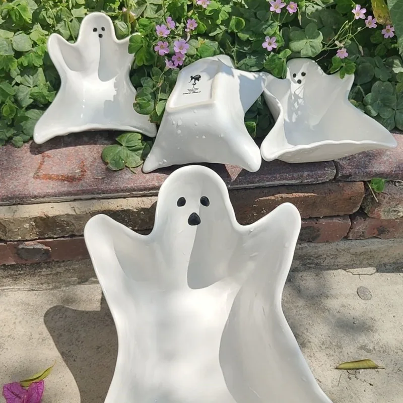 

Halloween Ghost Candy Plate Ceramic Decorative Plate Punk White Fruit Basin Snack Basin Meal Basin Storage Basin Ornament Gift