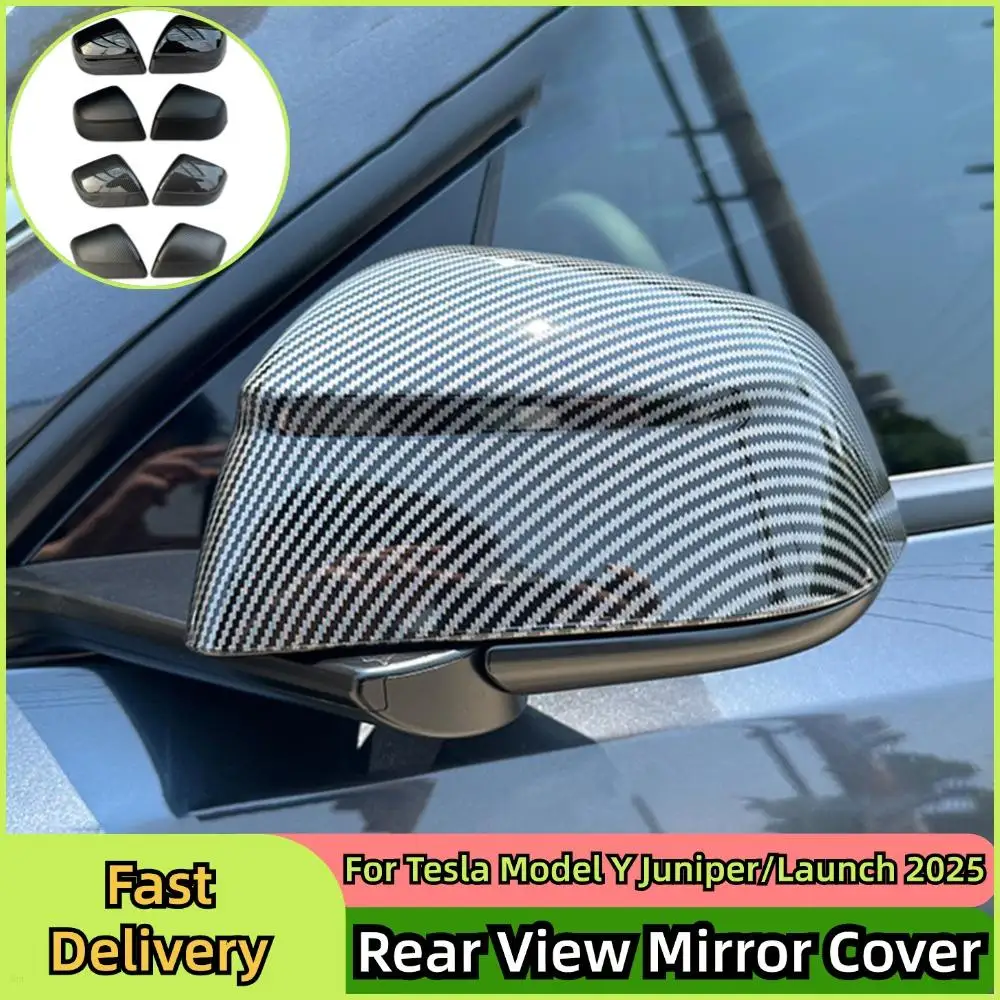 For Tesla Model Y Juniper / Launch 2025 Matte Carbon Fiber Rearview Mirror Cover Caps Rear View Mirror Shell Replacement Cover