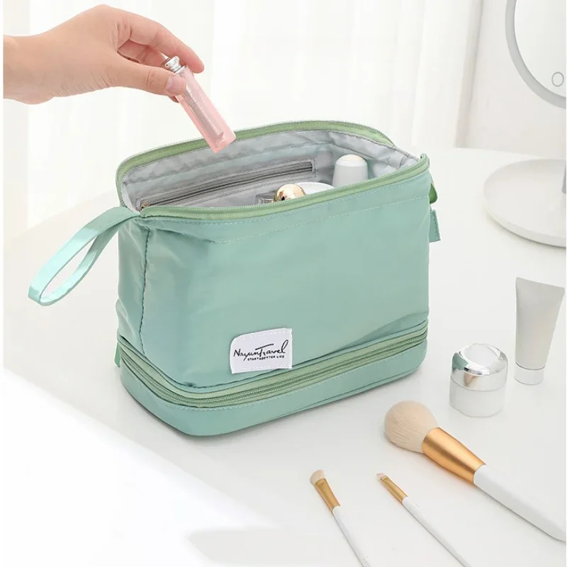 2023 New Large Capatity Soft Cosmetic Bags Double Layer Solid Makeup Organizer Skin Care Product Brush Holder Wash Storage Bags