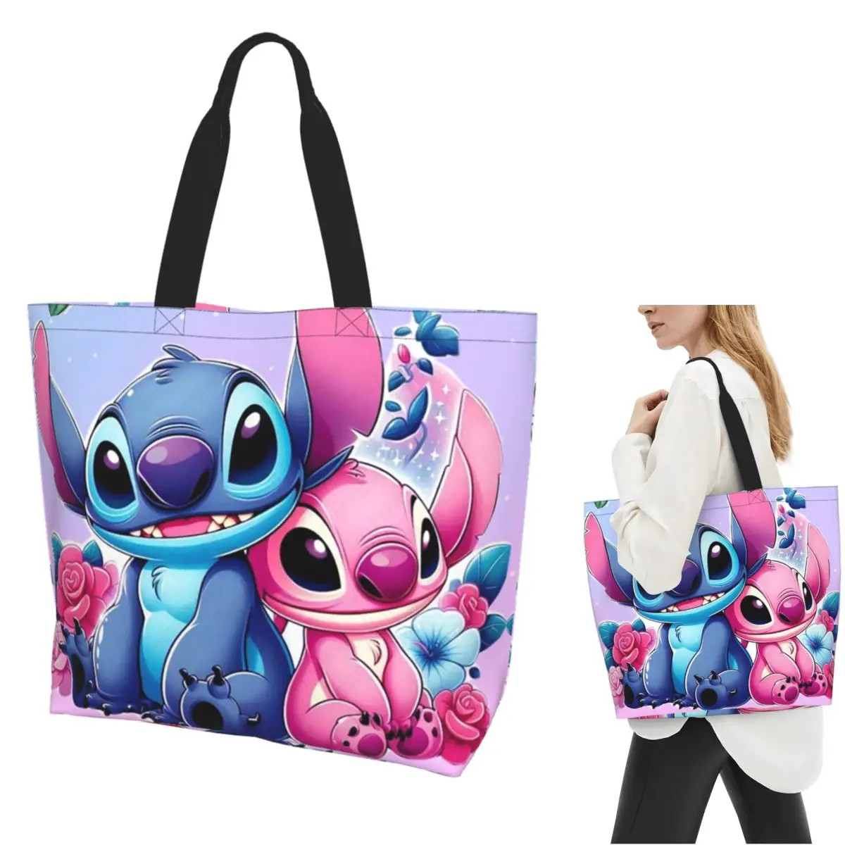 

Сумка-тоут для покупок с рисунком стежка и ангела, холщовая сумка на плечо большой вместимости, продуктовая сумка для покупок для женщин