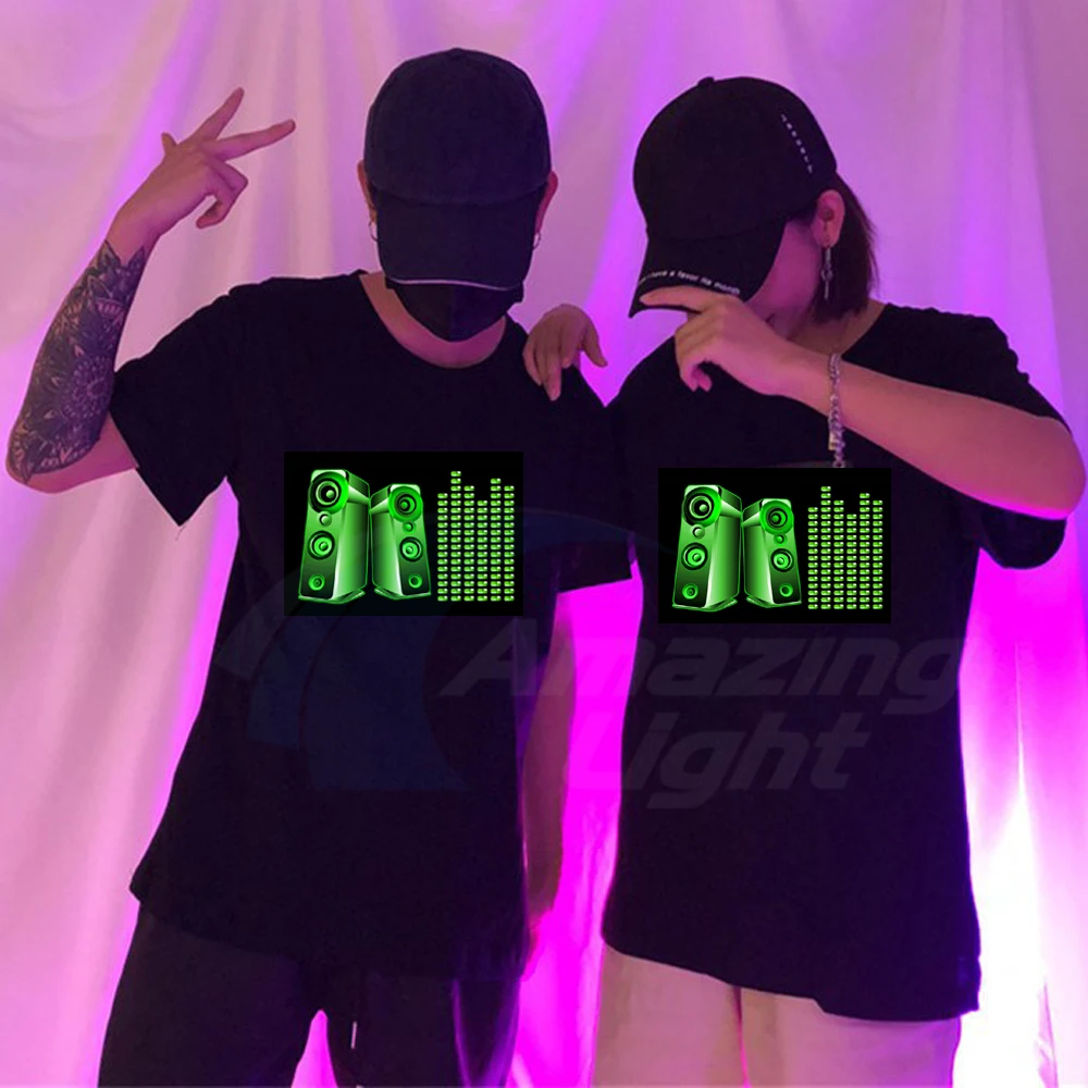 Hot Sale Sound Activated El T-qualizer Shirt Led T shirt El T-shirt With 2pcs AA Battery Inverter Free Shipping
