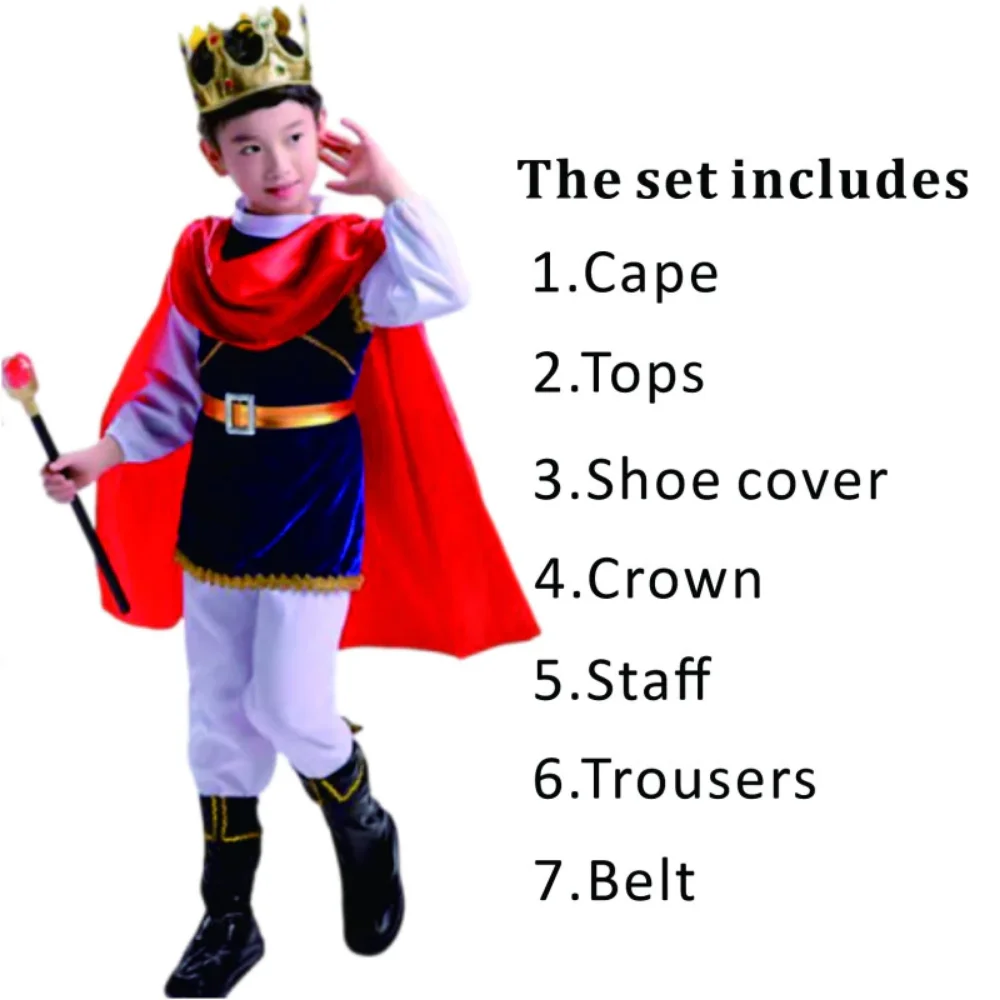 

Role Playing King Cosplay Costume Fluffy King Prince Prince Cosplay Dress Suit Clothing Halloween Kid Crown Cane Party Costume
