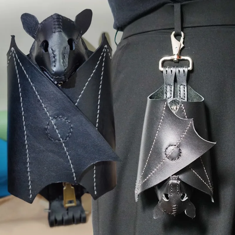 PU Leather Bat Coin Purse Bat-Themed Zippered Coin Belt Pouch Keychain Wallet Suitable For Unsiex Punk Dress Bat Costumes