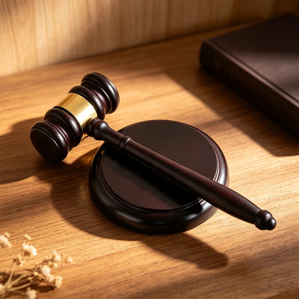 Holzgerichtshammer mit Sockel, Auktionshammer, Holzgerichtshammer für Anwälte, Geschenk, Gerichtsraumdekoration, Requisit für Auktionen, Schreibtischdeko – Detail 1