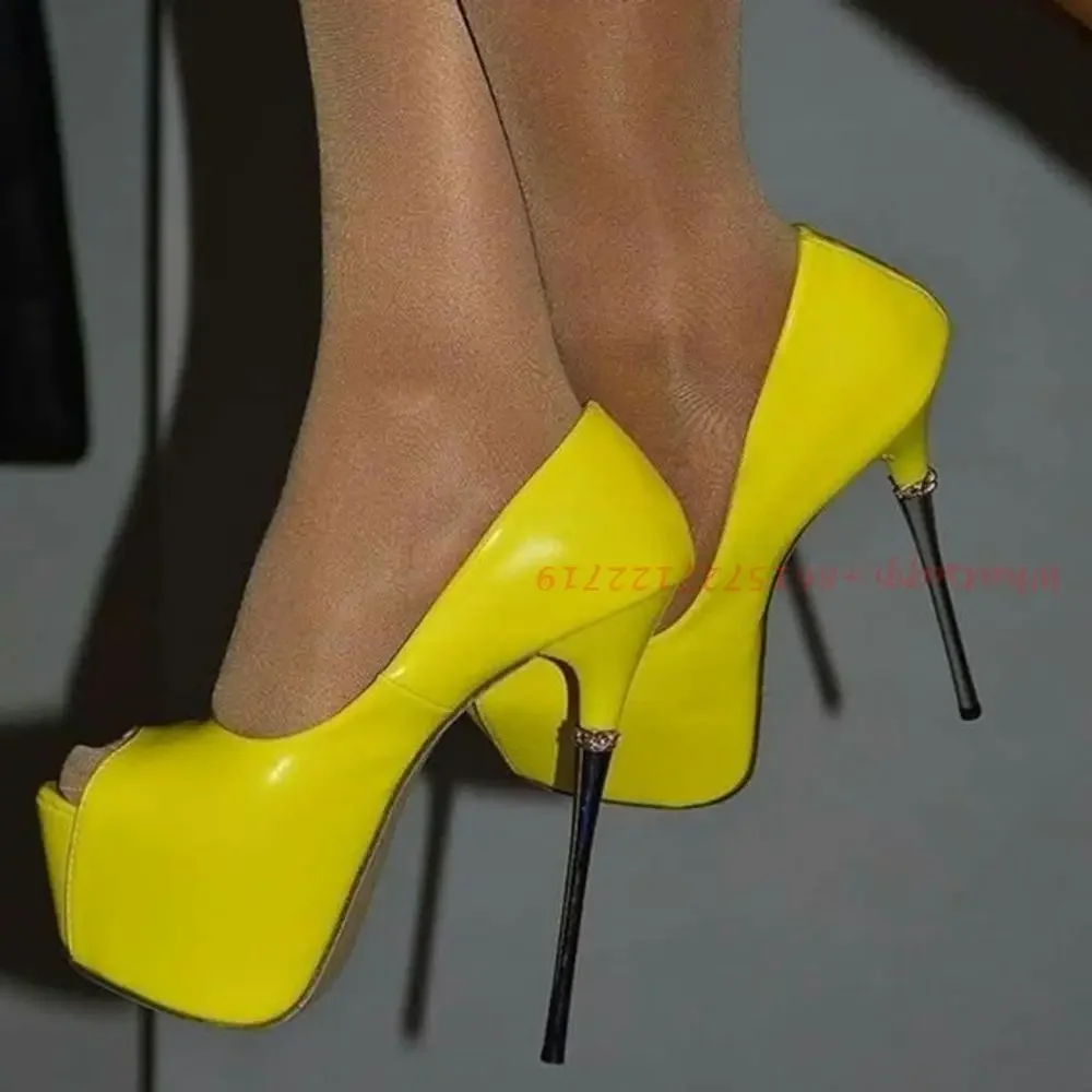 Yellow Platform Peep Toe Pumps Ladies Needle Heels Luxury Wedding Party Covered Shoes Women Summer High Heel Brand Casual Shoes