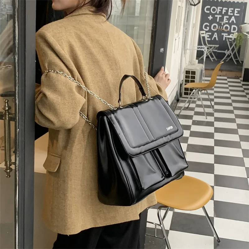 Vintage Women Backpack Retro Student Handbags Pu Leather School Shoulder Bag OL Business Briefcase Bag College Student Backpack