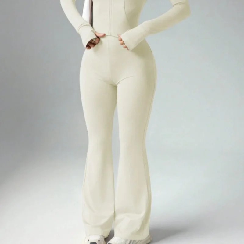 TKHot-بيع التلبيب بدوره إلى أسفل سستة طويلة الأكمام متوهج السراويل عارية يشعر اليوغا مجموعة اللياقة البدنية في الهواء الطلق ملابس رياضية للنساء اليوغا مجموعة #4