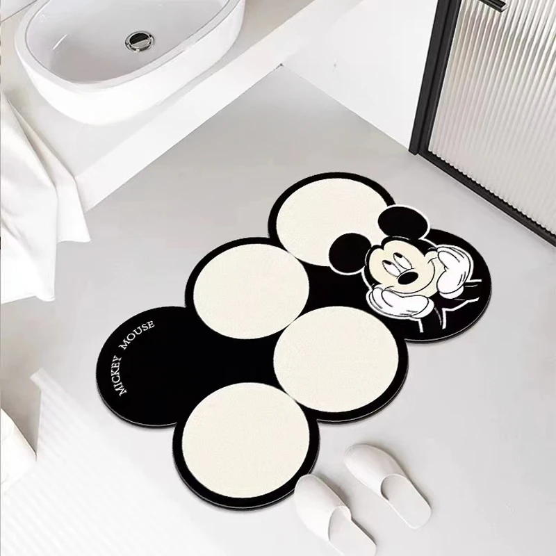 Disney-Mickey e Minnie Cartoon Anti-Slip Tapete de Secagem Rápida Absorção de Água, Tapetes Absorventes de Água, Diatomácea Bonito, Tapete De Chão,