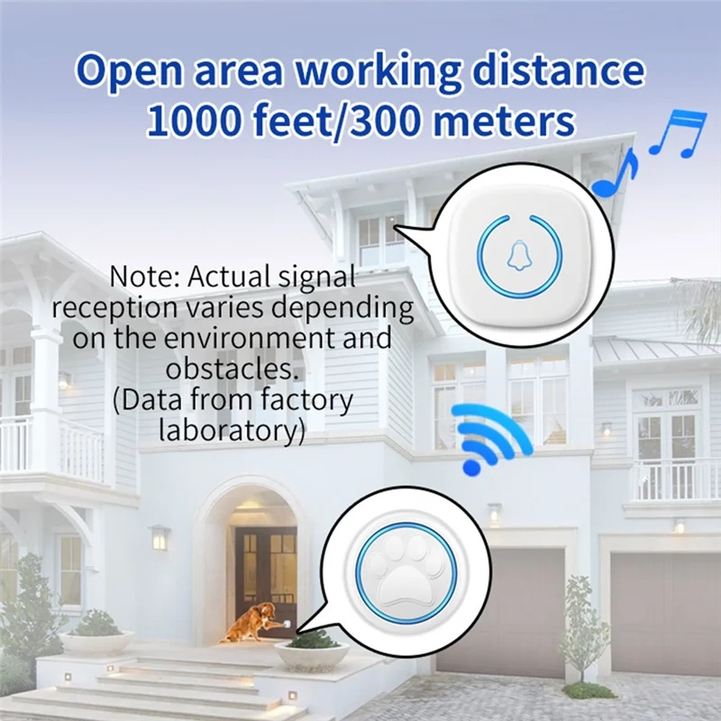 A42Z-Wireless Doorbell For Cats & Dogs 300M Range 60 Songs High Volume Waterproof Smart Home Training Bell US Plug