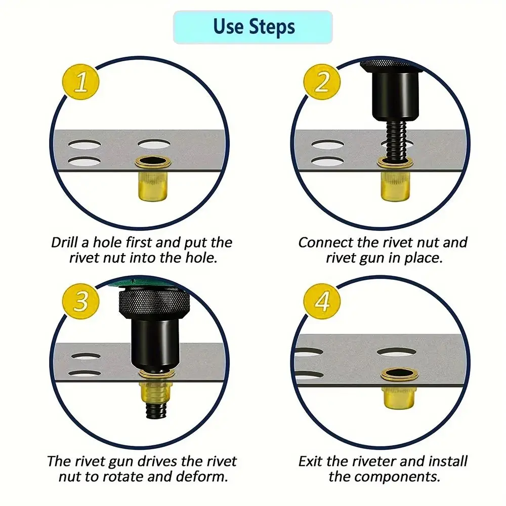 Nut Kit Carbon Steel Rivet Nut Tool Riveting Tool Heads Simple Tool Rivnut Kit Nut Set Rivnuts Tool Riveting Work