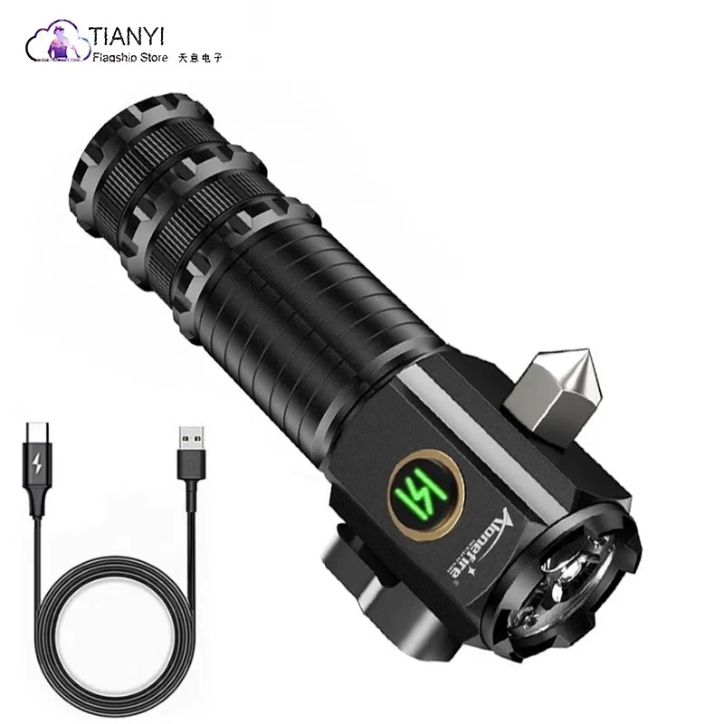 Multifunctional strong light outdoor waterproof night white light fixed focus with magnetic 18650 lithium battery flashlight