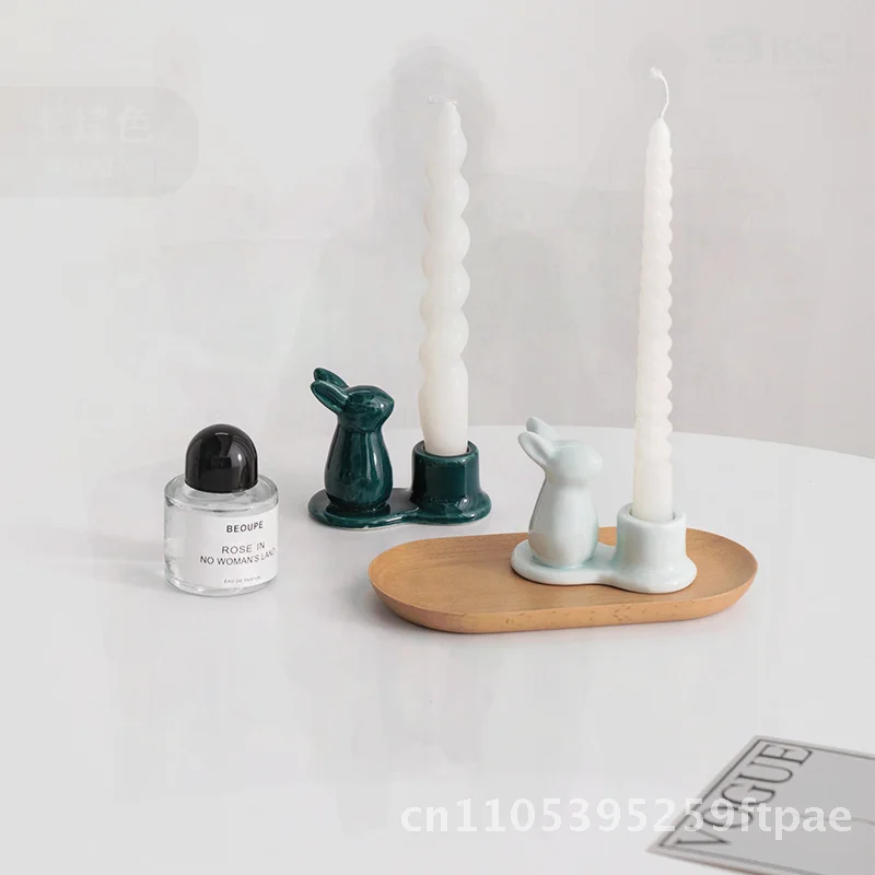 Shu Men Rabbit Chinese Ceramic Candlestick Creative Dining Table Decoration Romantic Candlelight Dinner Props Simple Design
