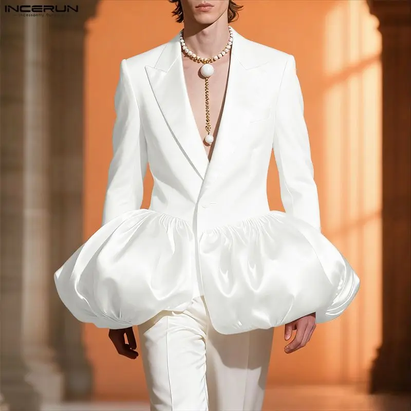 INCERUN hommes Blazer Satin Patchwork revers à manches longues un bouton mâle costume Streetwear élégant personnalité mode mince manteaux hommes