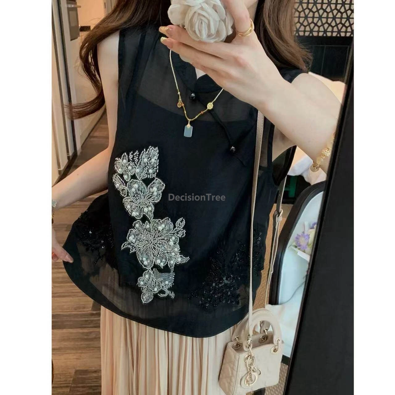 New Chinese-style Heavywork Embroidered Sleeveless Shirt Vest Women Summer Chiffon Elegant Stylish Top Daily Outerwear Vest