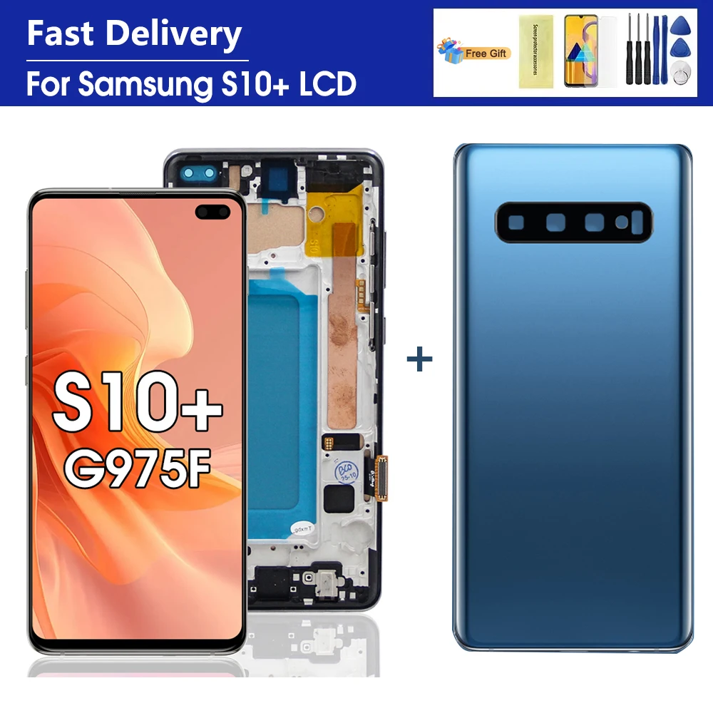 Bildschirm mit rahmen für samsung s10 plus g975 g975f SM-G975F lcd display digitaler touchscreen für samsung s10 + display montage