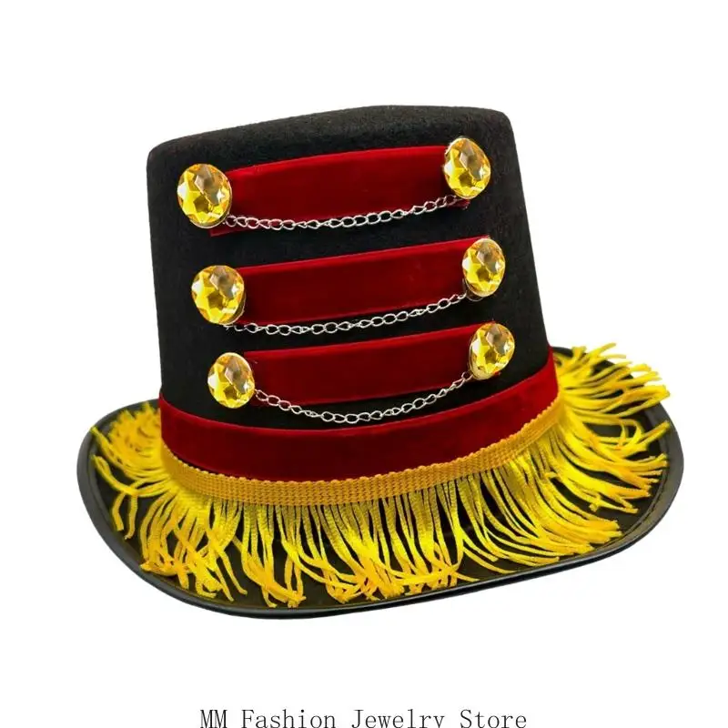 D0UB Vintage Circus Tasseled Magicians Top Hat Classical Headwear Stage Performances Costume Accessory