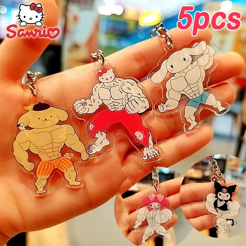 

1Set Kawaii Sanrio Keychain Hello Kitty Cinnamoroll Muscle Cartoon Cute Key Chain Accessories Backpack Pendant Children Toy Gift