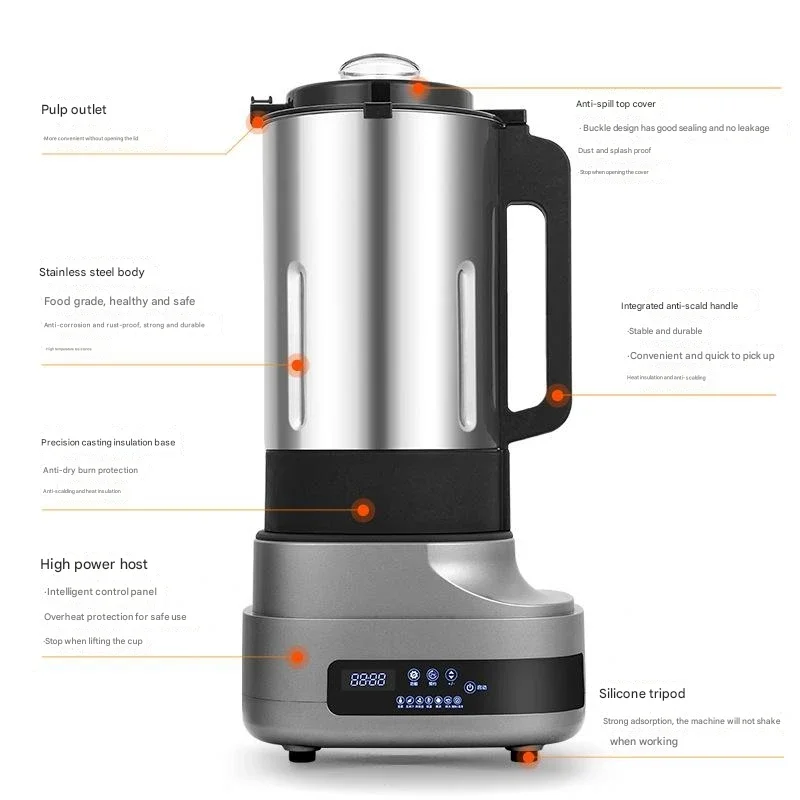 Commercial Soybean Milk Machine, Grind & Boil All-in-One Maker, Large Capacity Filter-Free with Timer & Warm Keep