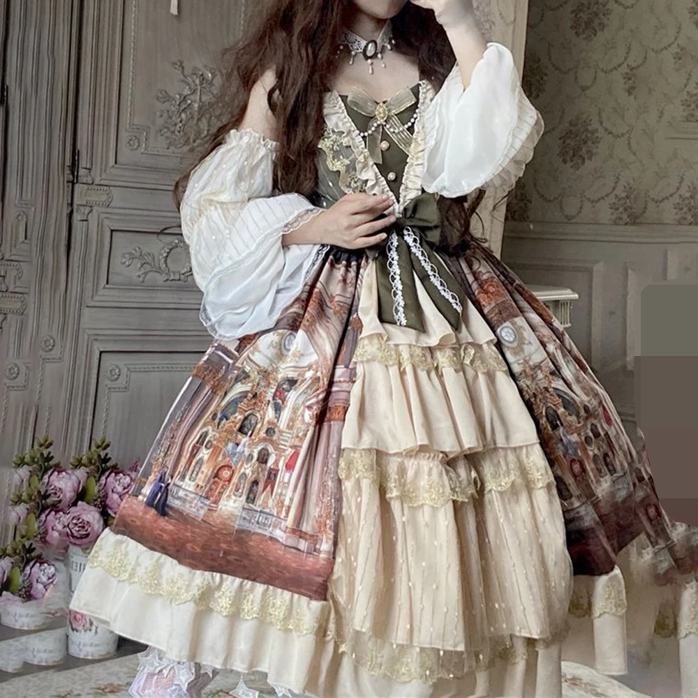 

Lolita suspender skirt Versailles oil painting cla elegant gorgeous JSK suspender skirt birthday dress for women