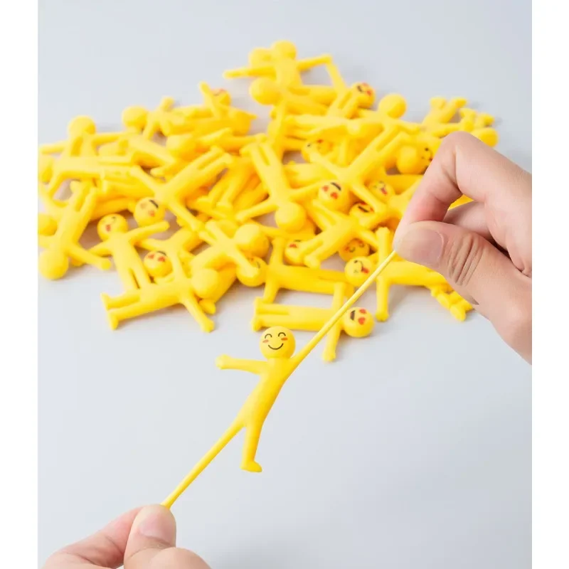 Uśmiechnięta, rozciągliwa, żółta figurka, kreatywna zabawka antystresowa z składaną, miękką gumową lalką Kawaii do odprężania.