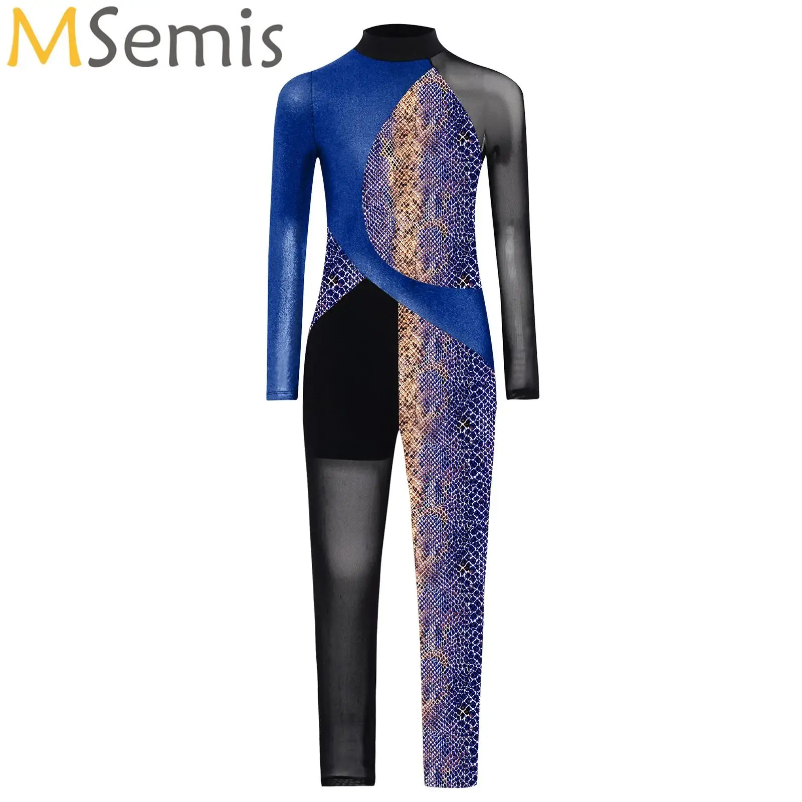

Kids Dance Jumpsuit Metallic Print Ballet Leotard Rhythmic Gymnastics Stage Wear Performance Costume Girl Figure Skating Unitard
