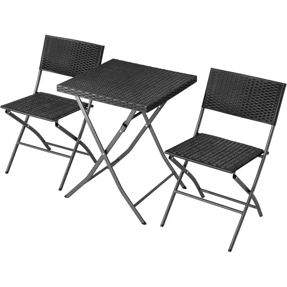 All-Weather 3-Piece Patio Bistro Set with Table and Chairs, Ideal for Outdoor, Balcony, or Backyard, Black