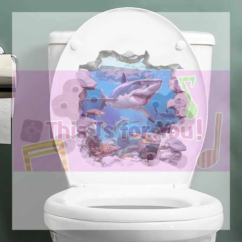 【MA】Breaking The Wall Shark Toilet Sticker Bathroom Beach Floor Decal Waterproof Anti Slip Removable Seashore Bathtub Decor
