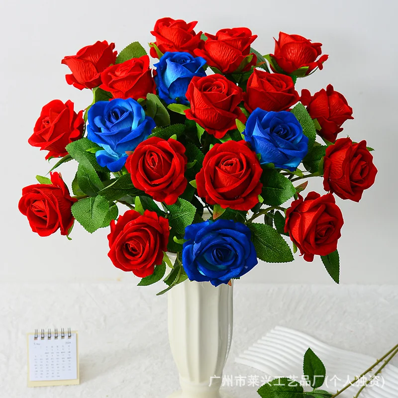 3/5 Stück lebensechte künstliche blaue Rosenblüten, Seidenblumenzweig für Zuhause, Hochzeit, Brautstrauß, Valentinstag, Party-Dekoration – Detail 2