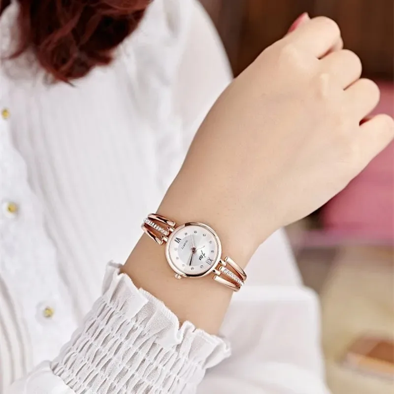 Fashion Stainless Steel Band Analog Quartz Wristwatches for Women Crystal Exquisite Thin Strap Watch Female Elegant Bracelet