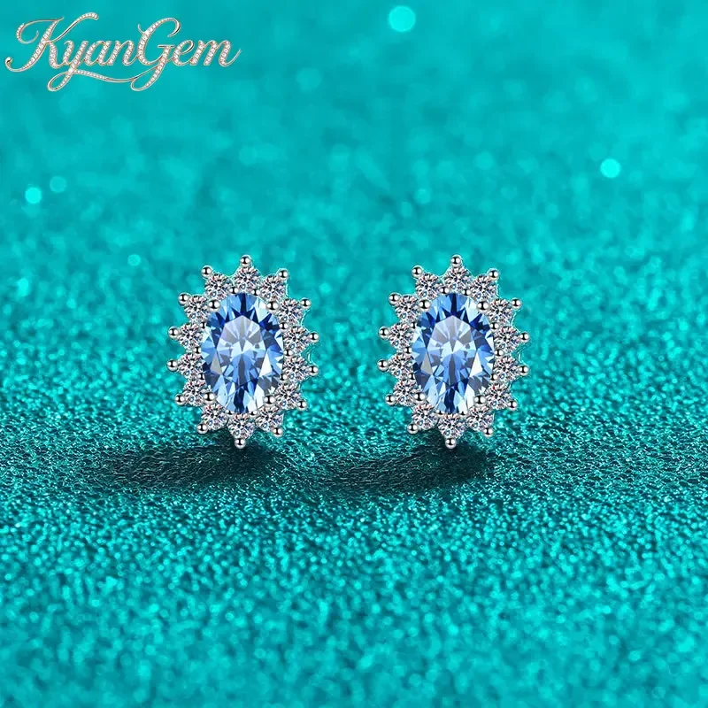 KyanGem 18K Gold Inlaid 50 Points Sapphire Blue Moissanite Earrings with Multifunctional Design, New 18K Platinum Earrings