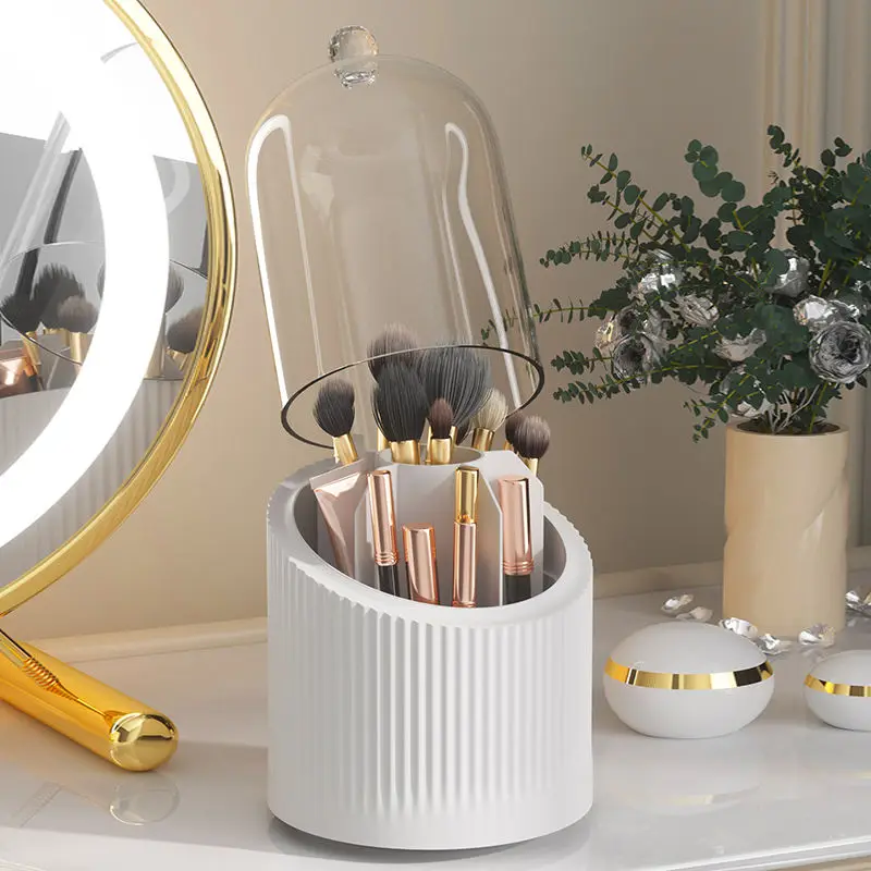 360 Rotating Makeup Brush Holder With Lid Luxury Cosmetic Organizer Lipstick Eyebrow Pencil Holder Eye Shadow Storage Box