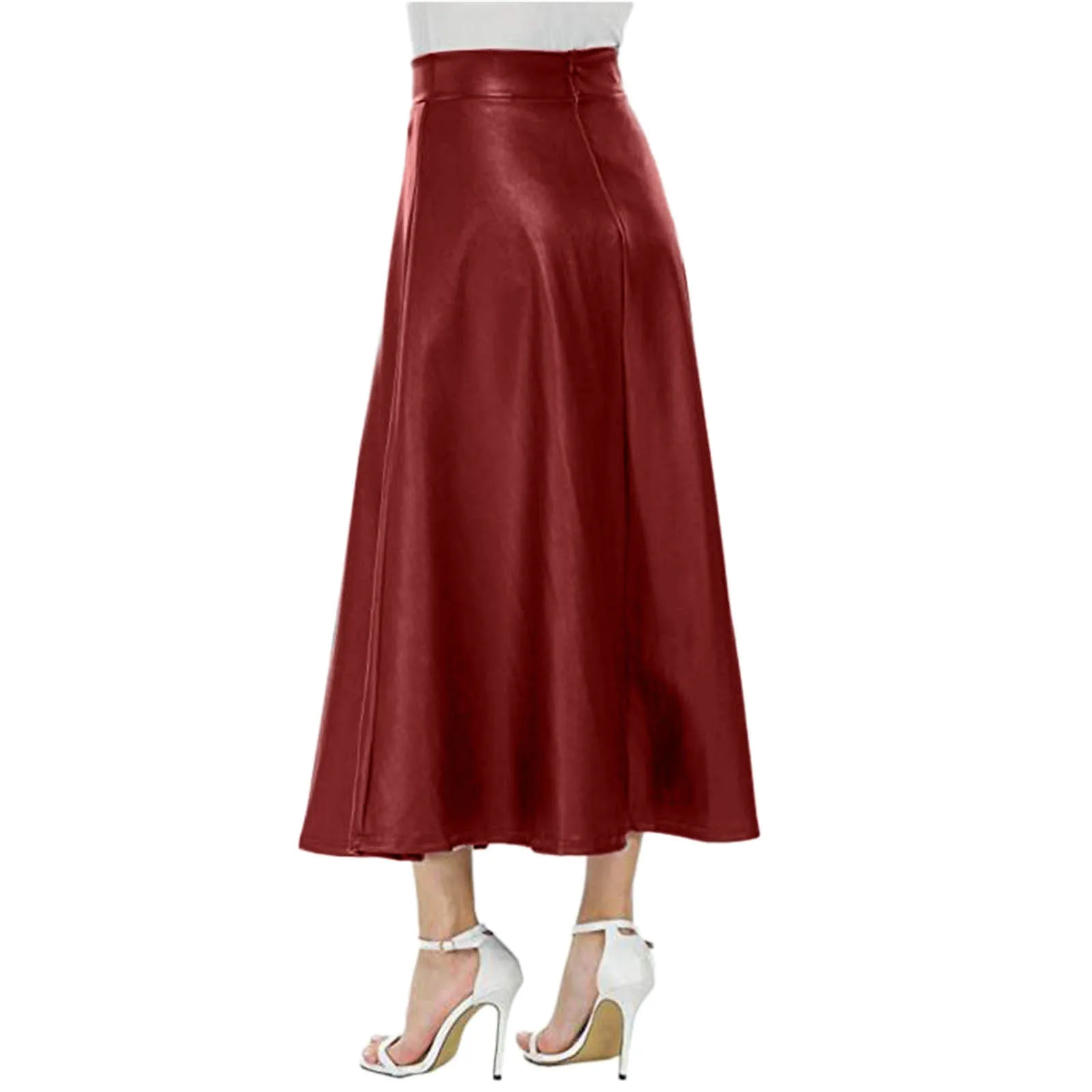 Autumn Winter New 2024 Faux PU Leather Pleated Long Skirts for Women High Waist All-match Umbrella Chic Skirts Female