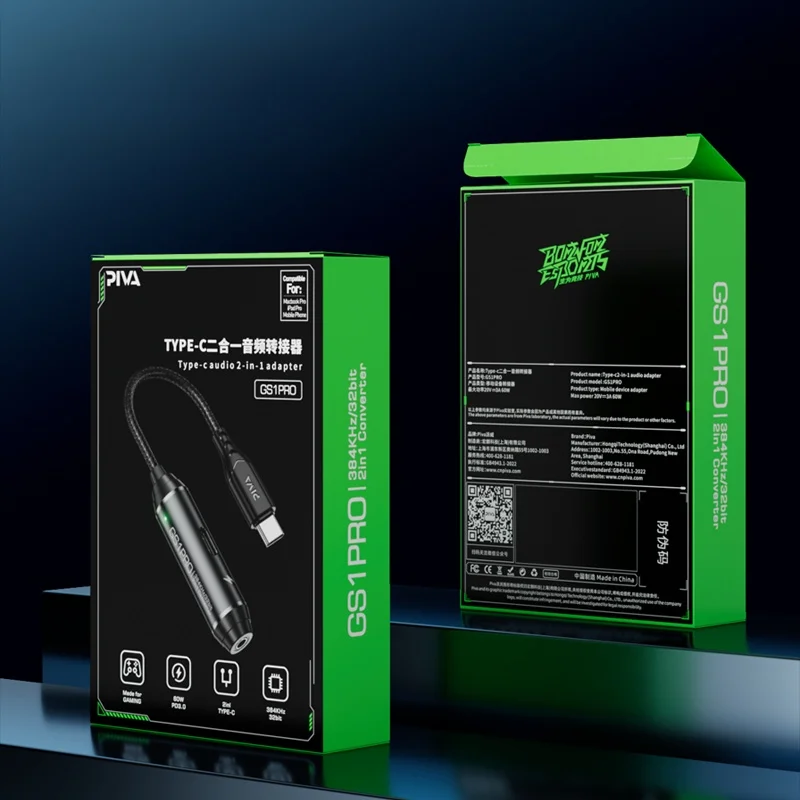كابل محول Piva GSpro 2 في  بواجهة pe-C محول سماعات رأس للتابلت شحن سريع PD خط تحويل حصري للألعاب مناسب لأجهزة آبل آيباد برو
