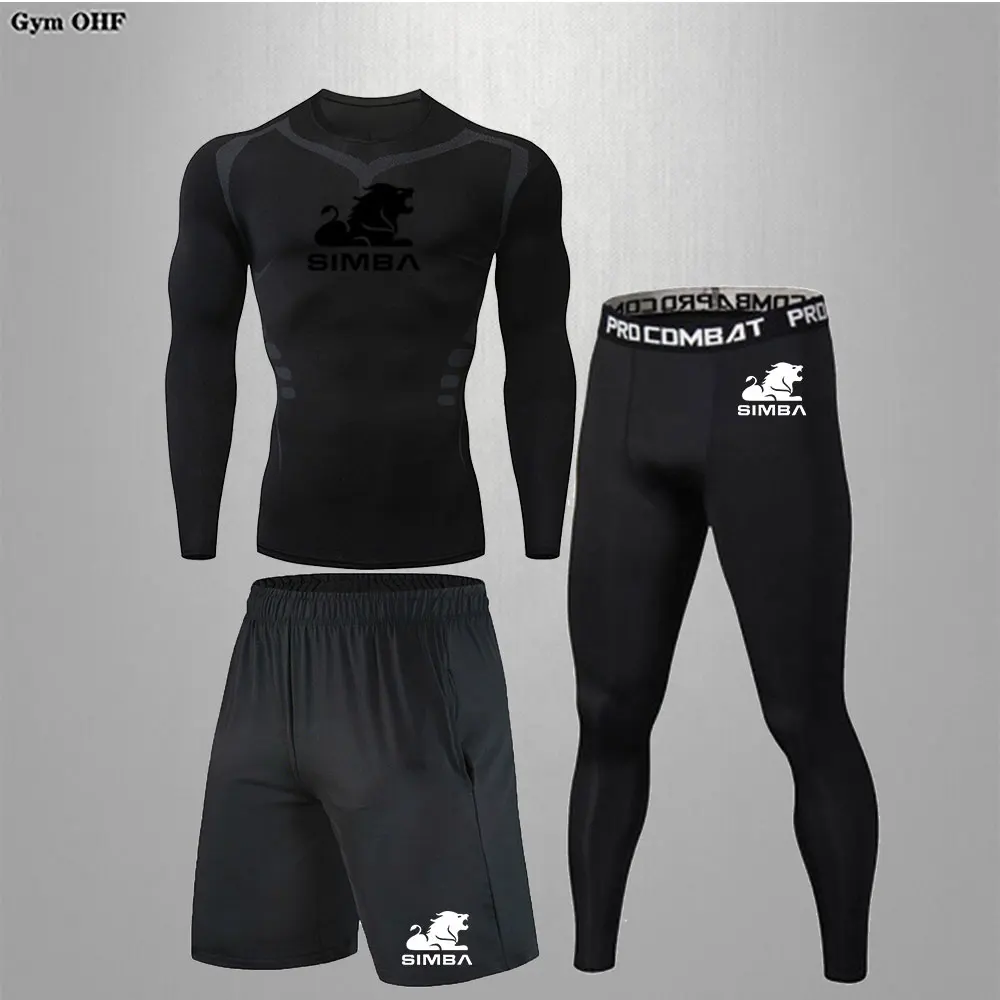 Top Men's Anime Printed T-shirt Set Three Piece Milk Silk High Elasticity Speed Drying Training Basketball Football GYM MMA New