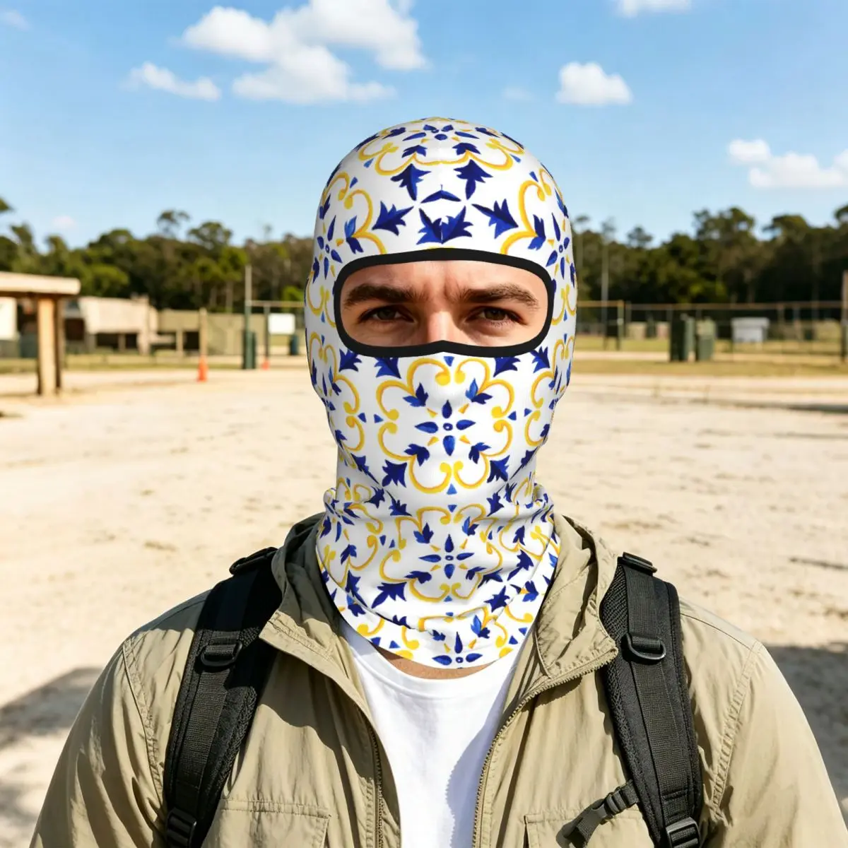 Azulejo Portuguese Tile Watercolor Artwork Thin Balaclava Full Face Mask Sun Protection Neck Gaiter For Motorcycle Cycling