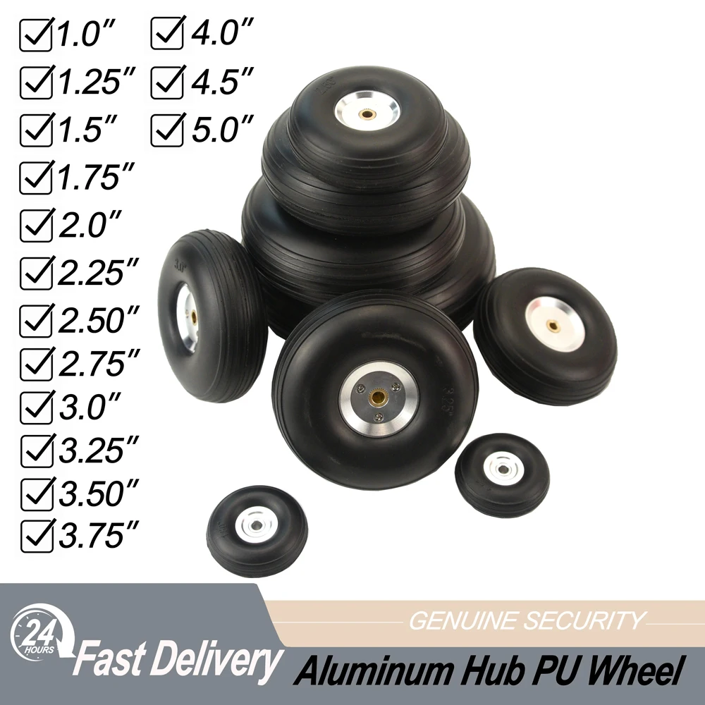 1 para koła PU z rdzeniem aluminiowym piasta ze stopu aluminium 1 Cal/1.25/1.5/1.75/2/2.25/2.5/2.75/3/3.25/3.5/3.75/4/4.5/5 "do modelu samolotu RC