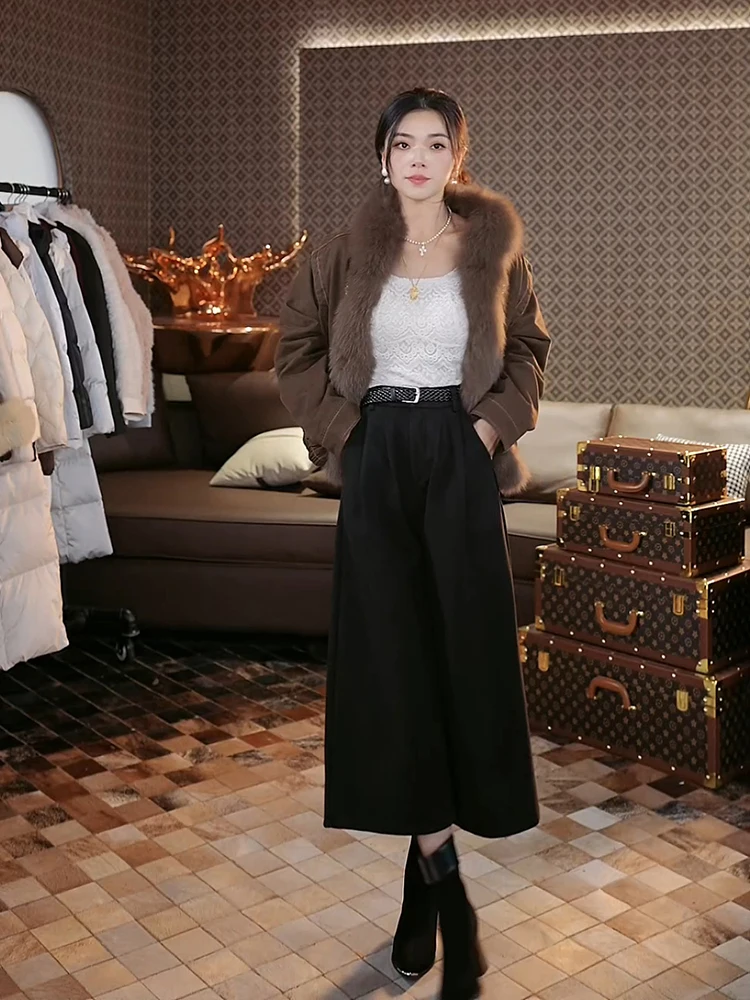 

Повседневные брюки с высокой талией и широкими штанинами, с поясом, универсальные, свободного кроя, прямого силуэта, из полиэфирного волокна, женские, модные, осенний сезон