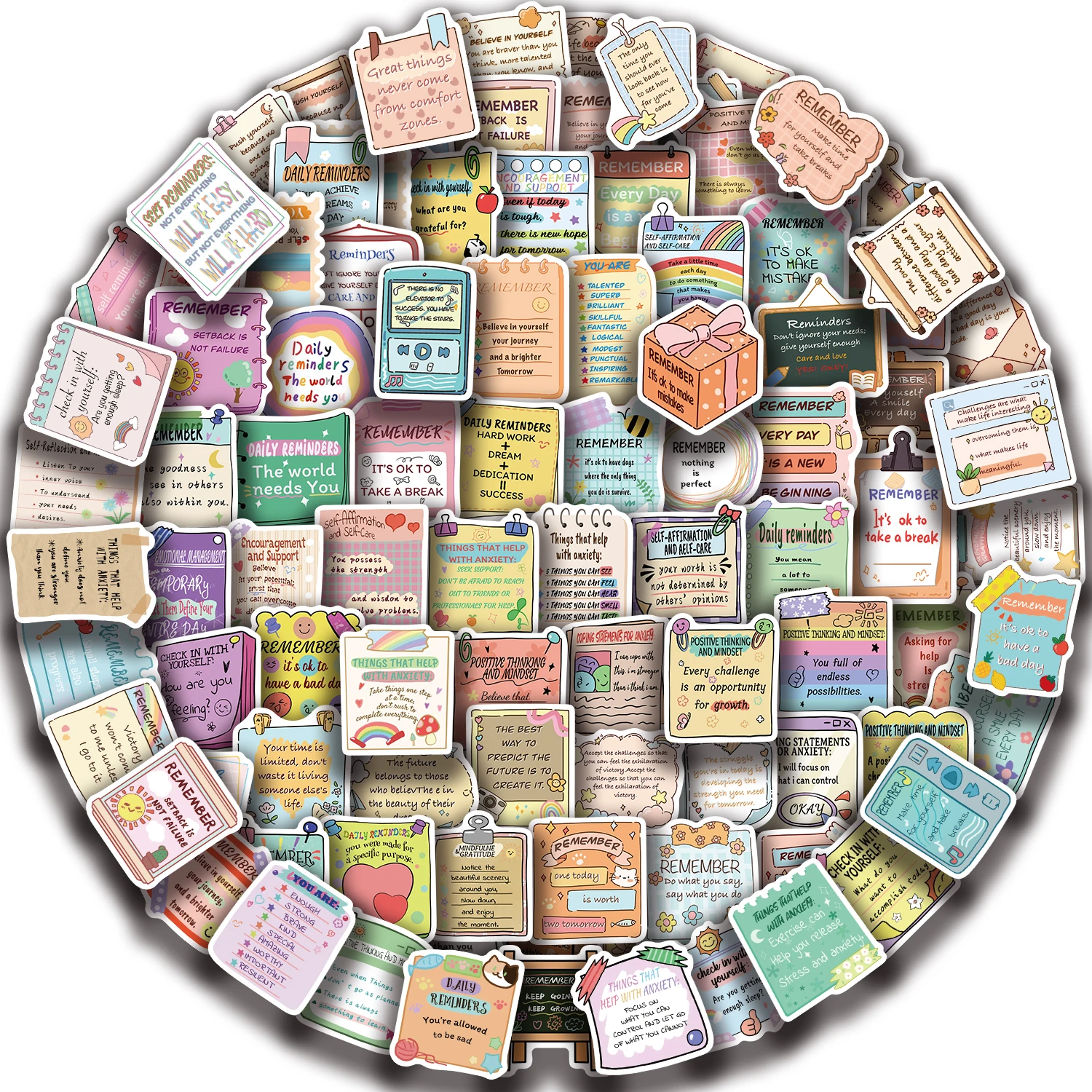 

100pcs Inspirational Phrases Mental Health Stickers For Laptop Phone Water Bottle Notebook Scrapbook Fridge Sticker Decal